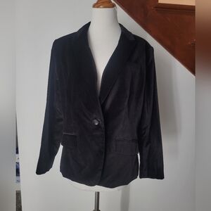 Talbots NWT Womens‎ Sz 14P Black Velvet Dressy Blazer Jacket Single Button